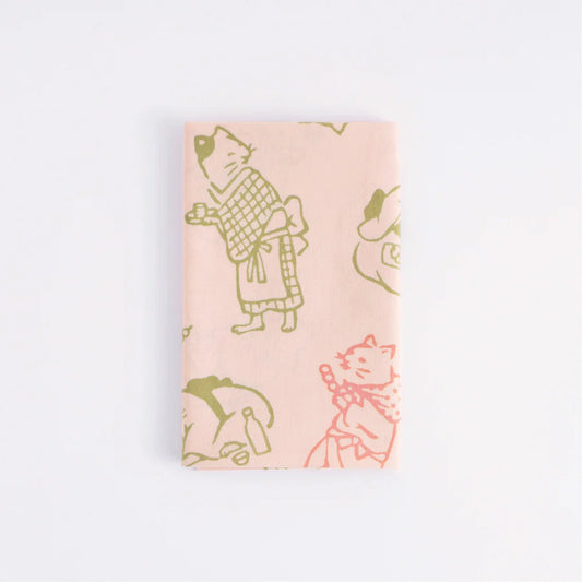 てぬぐい 猫の茶屋 桜餅色