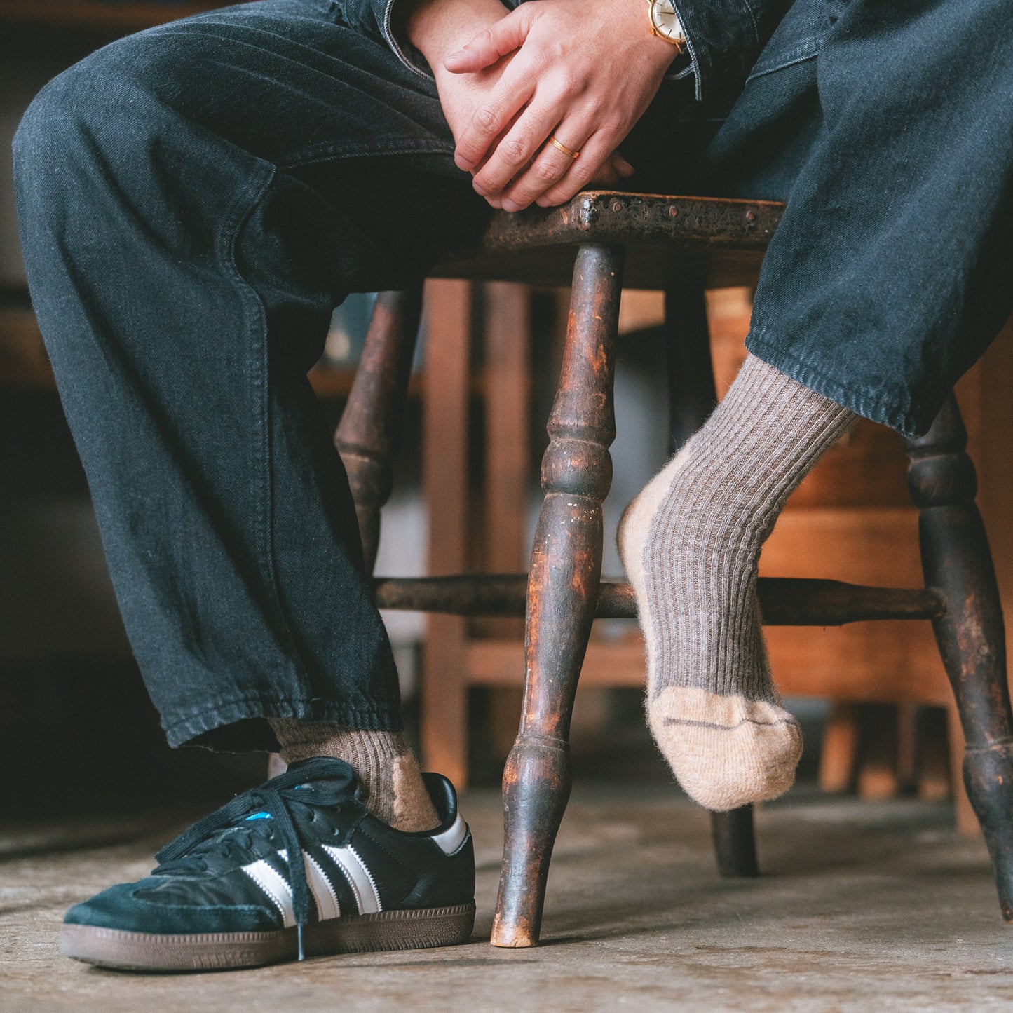 【グリーン/ダークグリーン】カラーモーレウールパイルソックス Mサイズ Lサイズ