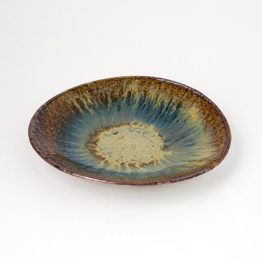 タタラ丸皿 約21cm 二彩 W