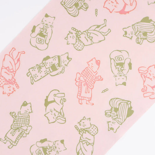 てぬぐい 猫の茶屋 桜餅色