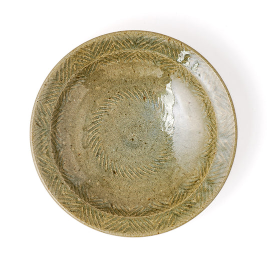 平皿 8寸(約24cm) 縁付 縄紋 灰 A