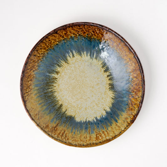 タタラ丸皿 約21cm 二彩 A