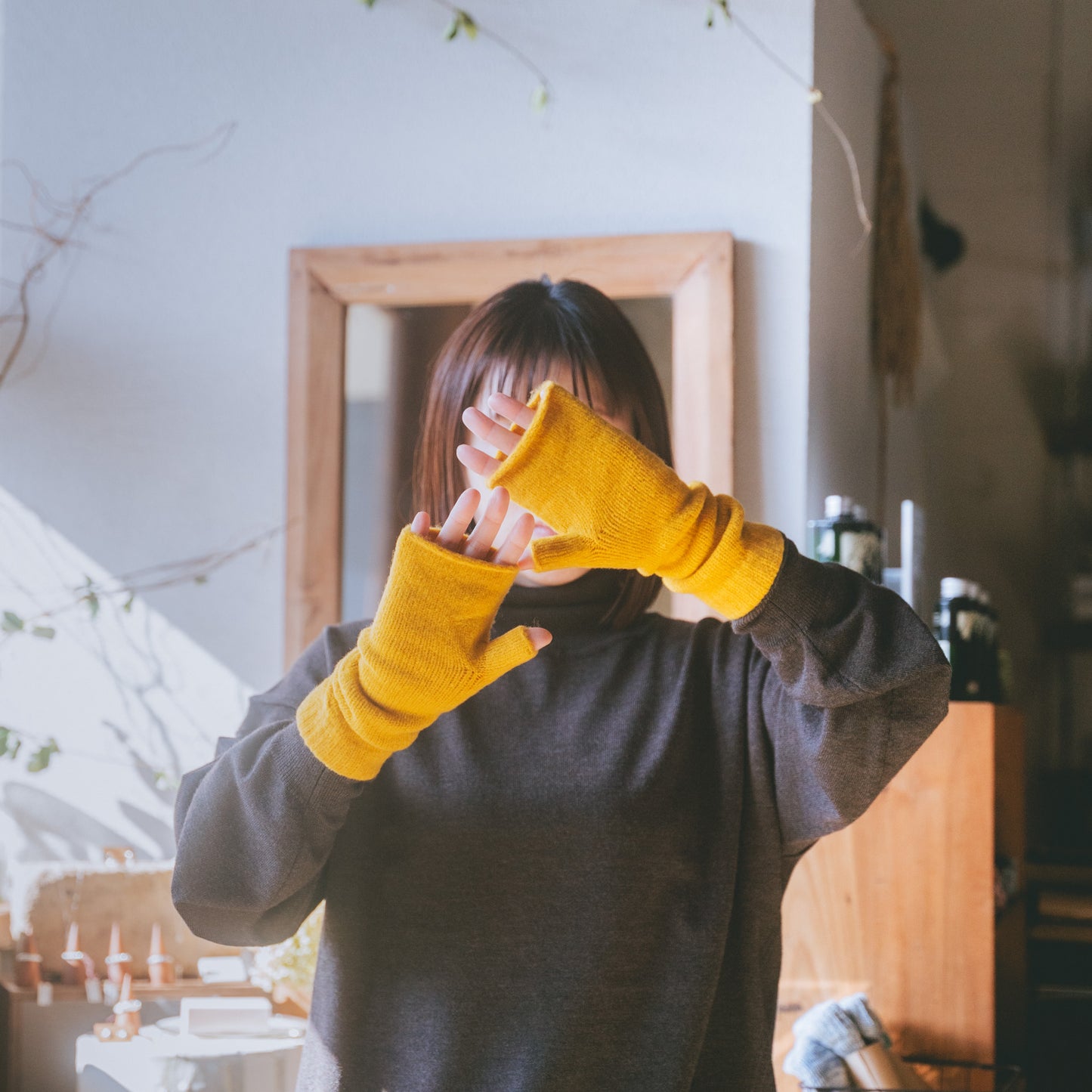 あったかデミグローブ フリーサイズ 杢ミント