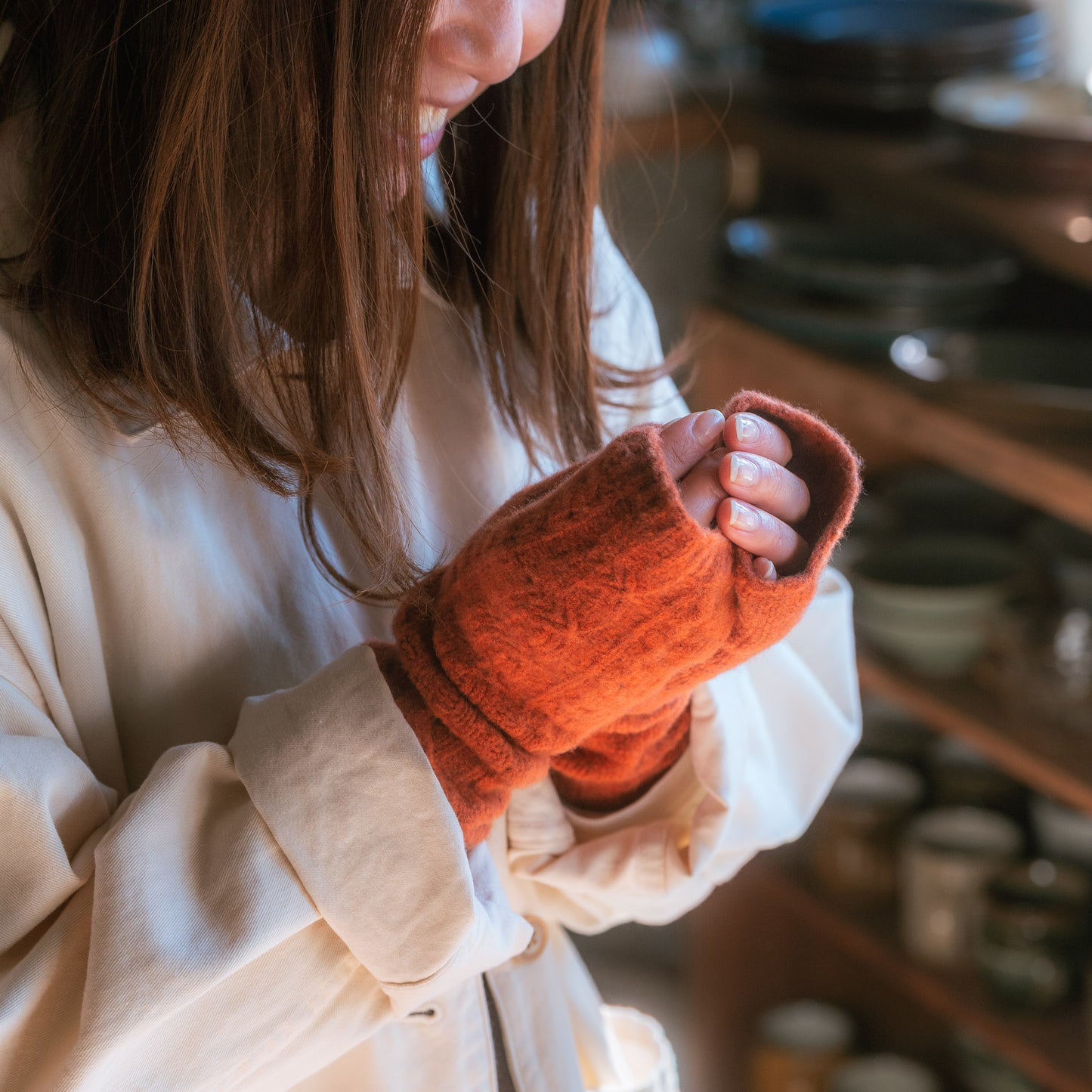 あったかデミグローブ フリーサイズ 杢ミント