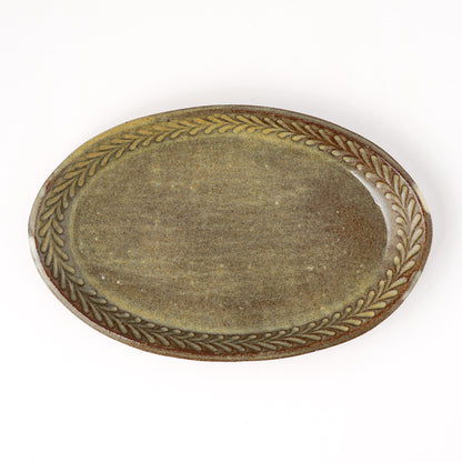 オーバルプレート 約17cm×約24cm 葉柄 F