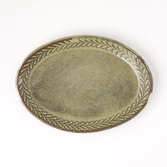 オーバルプレート 約17cm×約24cm 葉柄 G