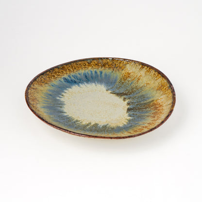 タタラ丸皿 約21cm 二彩 I