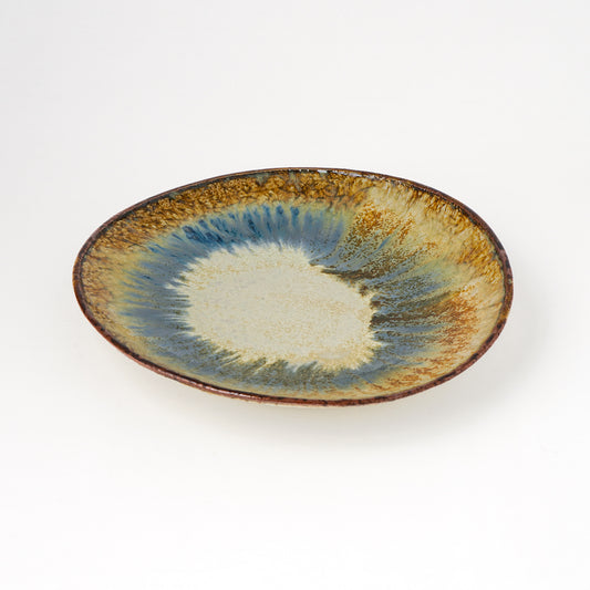 タタラ丸皿 約21cm 二彩 I