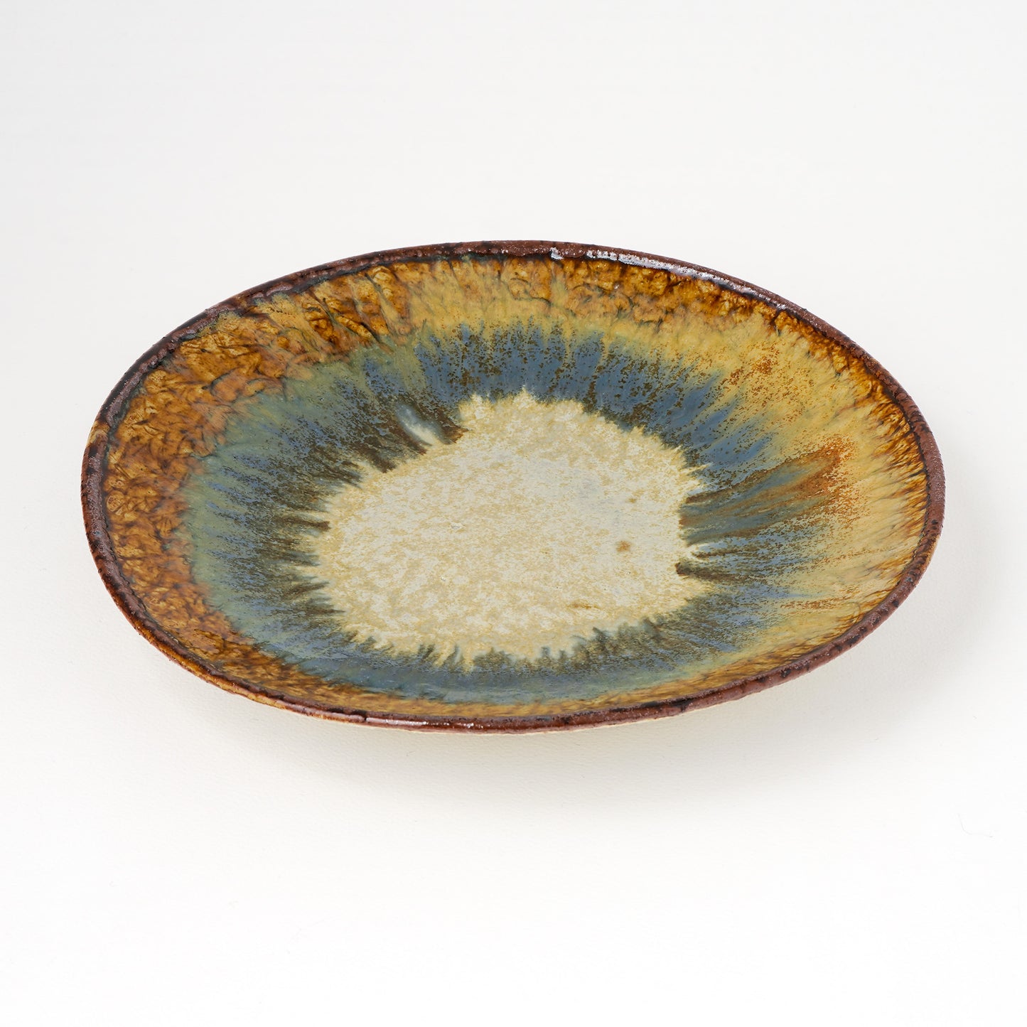 タタラ丸皿 約21cm 二彩 J