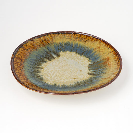 タタラ丸皿 約21cm 二彩 J