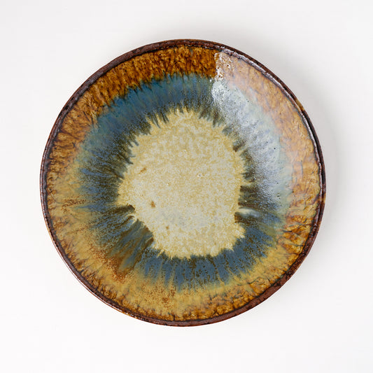 タタラ丸皿 約21cm 二彩 J