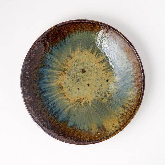 タタラ丸皿 約21cm 二彩 R