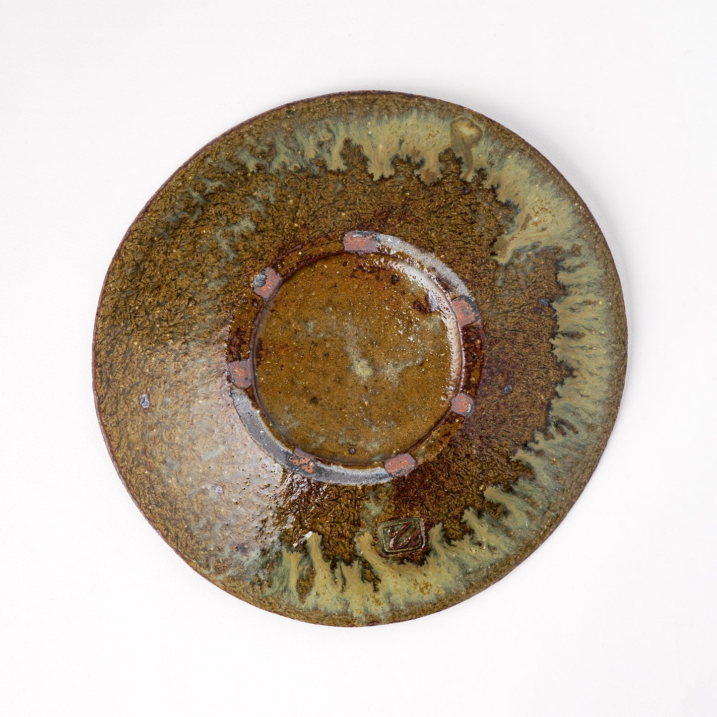 タタラ丸皿 約21cm 二彩 W